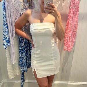 Strapless White Linen Mini Dress